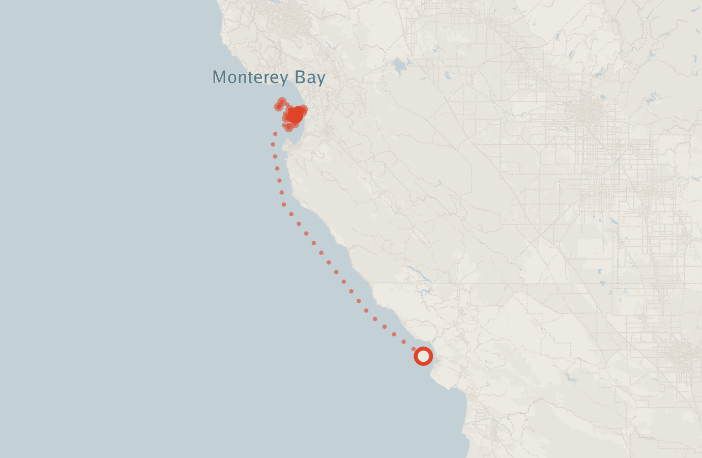 Activity map — real sighting points on an OpenStreetMap basemap