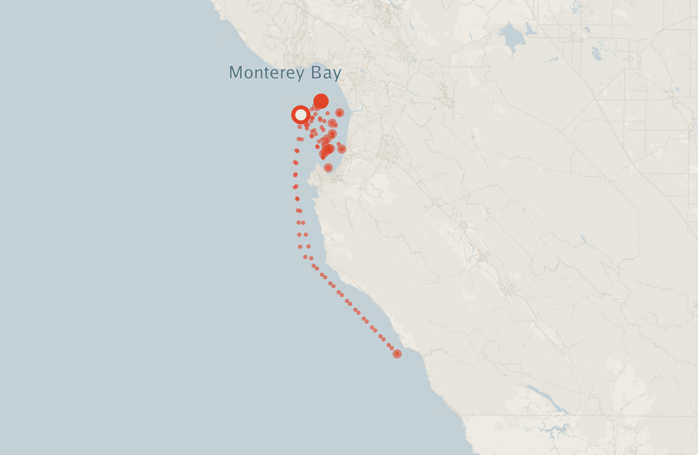 Activity map — real sighting points on an OpenStreetMap basemap