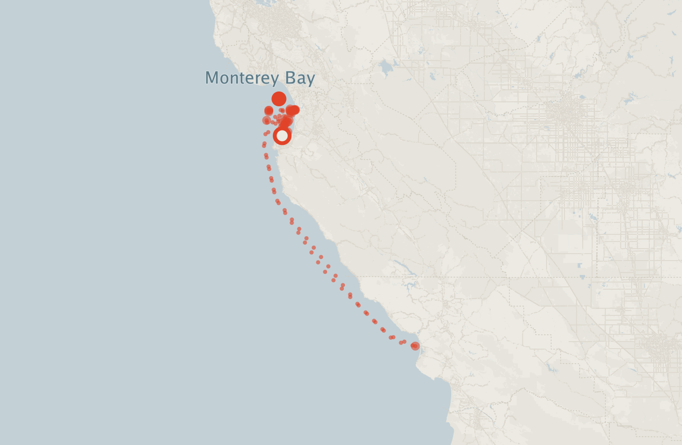 Activity map — real sighting points on an OpenStreetMap basemap