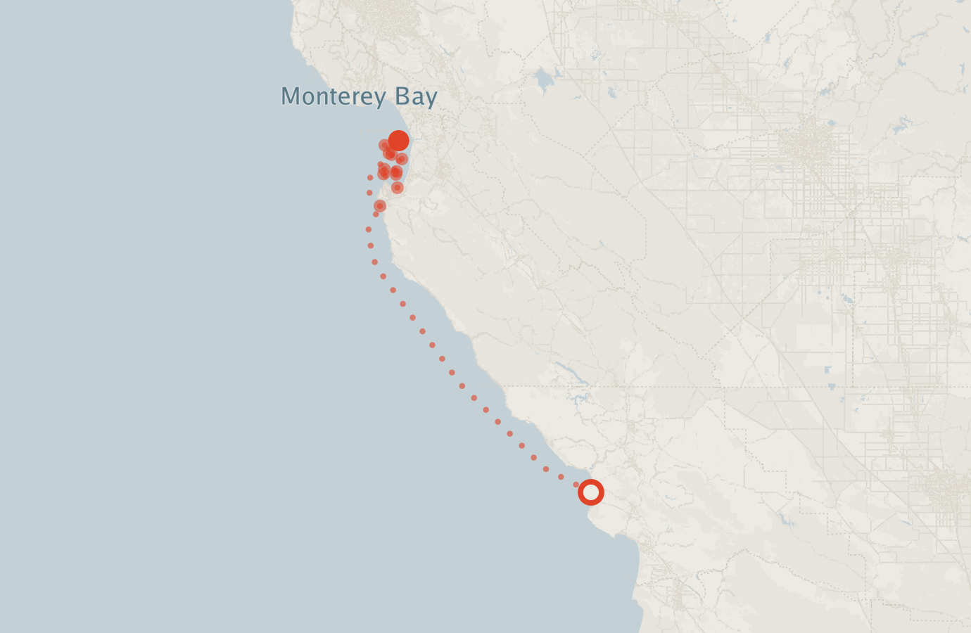 Activity map — real sighting points on an OpenStreetMap basemap